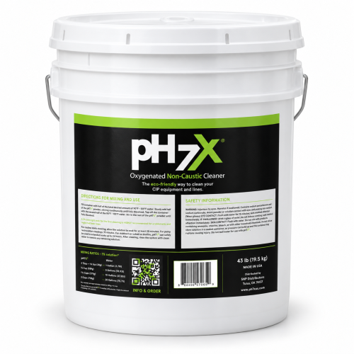 pH7X® oxygenated non-caustic cleaner in a white 43 lb bulk pail
